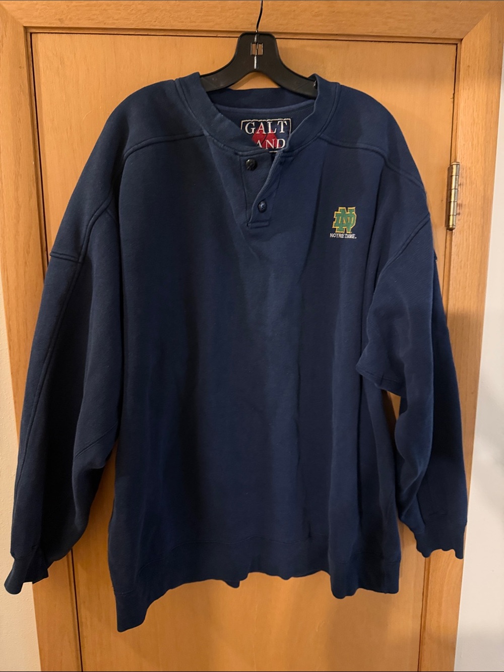 Galt Sand Vintage Notre Dame Henley  Pullover Sweatshirt Navy Blue Size XL